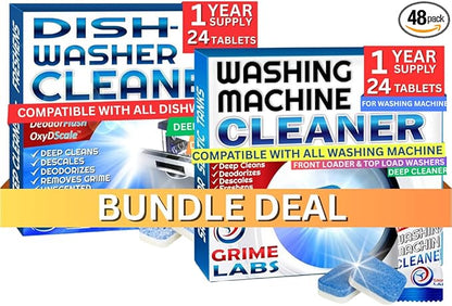 Washing Machine & Dishwasher Cleaner Tablets Bundle – 12-Month Supply | Deep Cleaning & Deodorizing Tablets for Dishwashers & Washing Machines | 48-Tablet Set – Value Pack