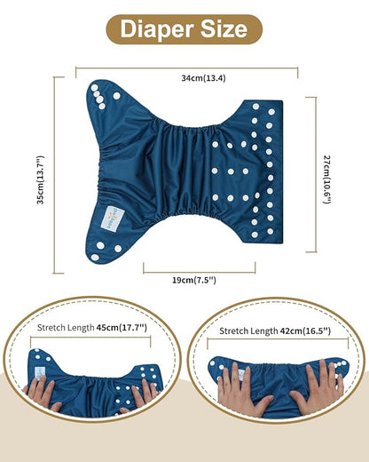 Babygoal Baby Reusable Neutral Cloth Diapers, One Size Adjustable Washable Pocket Nappy Covers 6 Pack+6pcs Rayon from Bamboo Inserts+Wet Bag