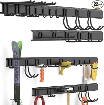 Ultrawall Garage Storage Organization, Garden Tool Organizer Garage Organizer Wall Mount Yard Tool Organizer Rack with 15 Hooks, Heavy Duty Wall Holders,22 Pcs