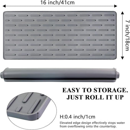 Silicone Coffee Mat, 16"X7" Heat-Resistant,Eco-friendly,Hygienic Drying Pad,Leak-Proof and Non-Slip,Removable Silicone Mat with Concave and Convex Design,（Gray 16X7）