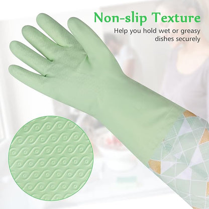 Yiomxhi Household Cleaning Gloves 3 Pairs Reusable Dishwashing Gloves Latex Free, Non-Slip Kitchen Glove with Cotton Lined, Waterproof Dish Washing Gloves