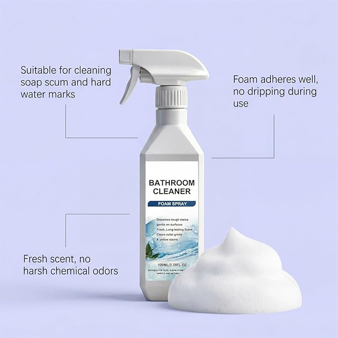 Scale Remover Bathroom Cleaner, Bathroom Cleaner Foam Spray for Shower, Glass, Stainless Steel, Tiles, Glass and Toilet, 3.38OZ (1Pcs)
