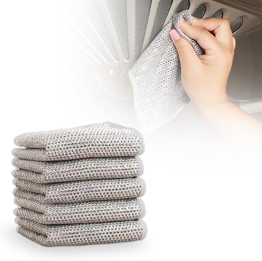 Multipurpose Wire Dishwashing Rags, New Silver Stainless Steel Dishwashing Cloth for Wet and Dry, Reusable Premium Metal Scrubbing Pads Sponge Clean Tool for Home Kitchen (5)