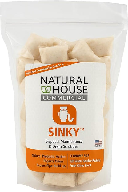 Natural House Sinky - Probiotic Garbage Disposal & Drain Cleaner Pods - Breaks Down Grease - Citrus Scent - Septic Safe - 120 Count