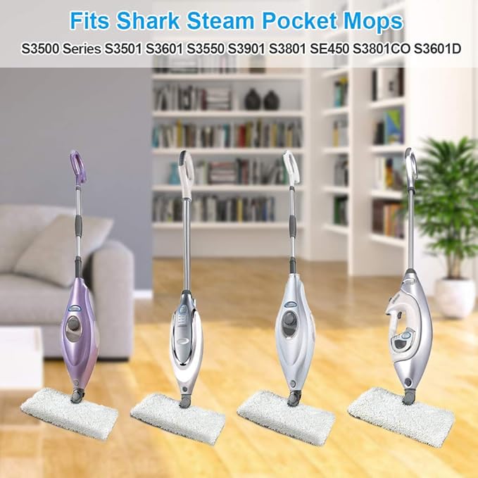 Fushing 3Pcs Steam Mop Pads, Washable Microfiber Cleaning Steamer Replacement Pads for Shark Steam Mop S3501 S3601 S2902 S3901 S3550 S3601D S3801 S3801CO SE450 S2901
