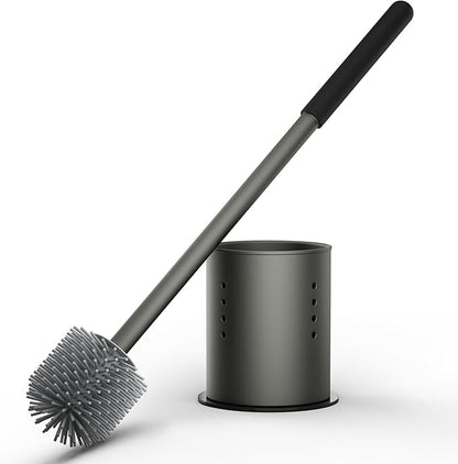 RV Toilet Brush and Holder Set- One-Piece Long Handle, Silicone Head, Magnetic Base- RV Bathroom Cleaning Kit, RV Essentials Accessories for Camper, Trailer, Motorhome
