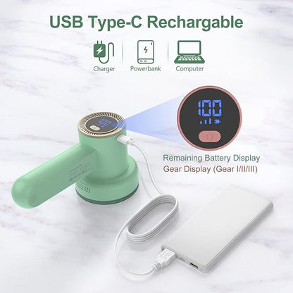 Fabric Shaver Fuzz Remover Rechargeable, HOMEASY Electric Lint Remover Shaver with 3 Blades & LED Digital Display, Sweater Couch Fabric Pill Shaver for Sweater, Couch, Furniture