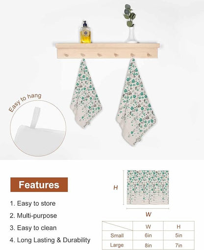 8 Pack Flower Teal Kitchen Dish Cloths, Grey Cherry Blossoms Cotton Linen Background Dishcloths for Kitchen, Reusable Paper Towels, Super Absorbent Quick Drying Washcloths Cleaning Wipes, 6x5 inch