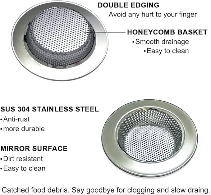 Seatery 2PCS Kitchen Sink Strainers, Sink Drain Basket Strainer, 4.5 Inch Stainless Steel Food Scraps Catcher, Must Have Kitchen Sink Accessories