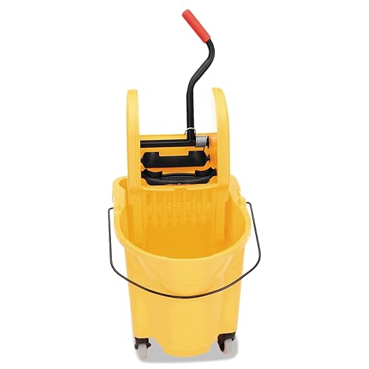 Rubbermaid Commercial Products WaveBrake 35 QT Down-Press Mop Bucket and Wringer Combo on Wheels, Yellow, for Professional/Industrial Heavy-Duty Floor Cleaning