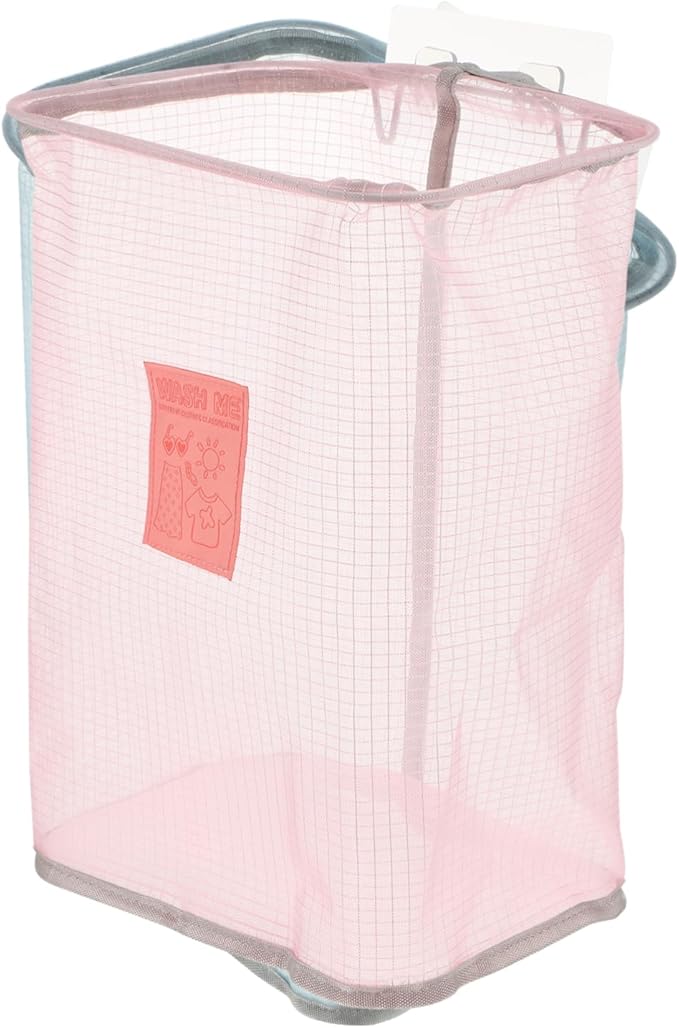 MAGICLULU Folding Wall-mounted Dirty Clothes Storage Basket Mesh Laundry Organizer Nail Hook Space-saving for Apartments and Hotels Pink
