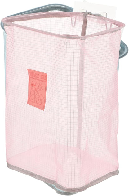 MAGICLULU Folding Wall-mounted Dirty Clothes Storage Basket Mesh Laundry Organizer Nail Hook Space-saving for Apartments and Hotels Pink