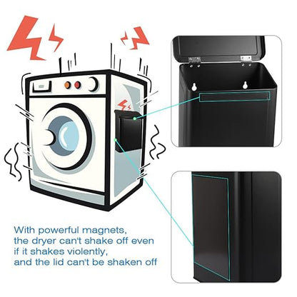 Picowe Magnetic Laundry Storage, Large Metal Lint Holder Bin with Lid for Laundry Room, Space-Saving Trash Container Hanging on Dryer, Washer or Wall Mount Trash Bin (Black)