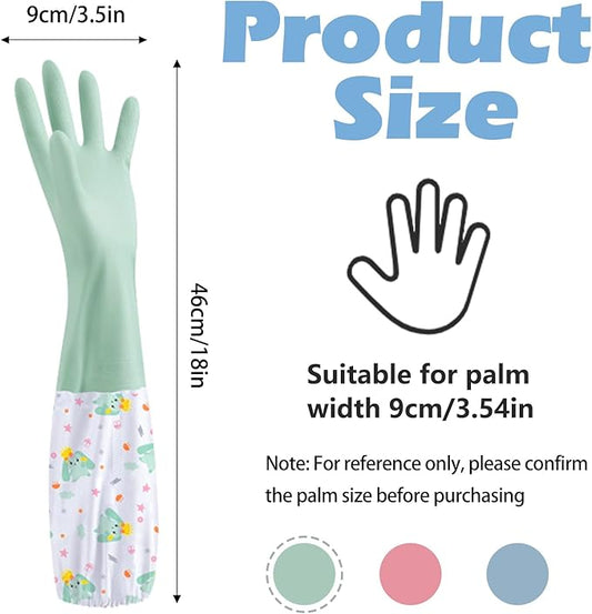 3 Pairs Dishwashing Cleaning Gloves, SHAIDOJIO Waterproof Reusable Kitchen Long Rubber Gloves, Non-Slip Latex-Free Household Gloves With Cotton Lined for Laundry Cleaning Working Gardening Cooking