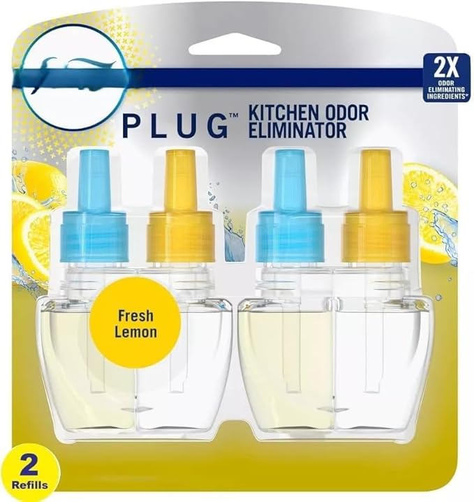 Febrezee Plug In Refills New Edition Plug In for Odor-Fighting Fade Defy PLUG Air Freshener, (2) Count of 0.87 fl oz Refills (Fresh Lemon)