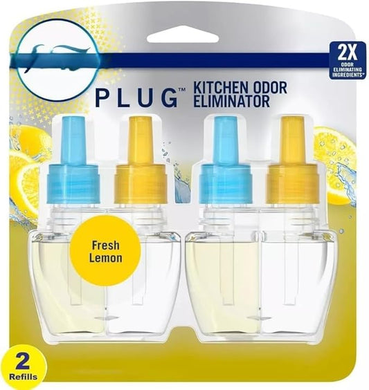 Febrezee Plug In Refills New Edition Plug In for Odor-Fighting Fade Defy PLUG Air Freshener, (2) Count of 0.87 fl oz Refills (Fresh Lemon)