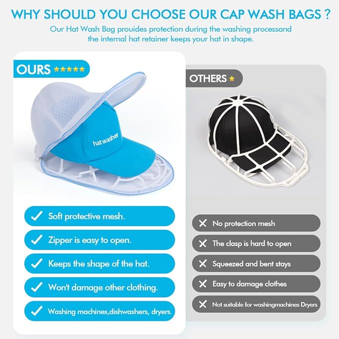 2Pcs Hat Washer Cage Hats Cleaner,Hat Washer for Washing Machine,Suitable for washing machines or dishwashers, various sizes of flat and curved baseball cap cleaning machines