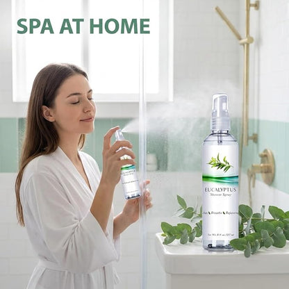 Eucalyptus Shower Spray, Essential Oil Mist for Bathrooms, Pillows, Linens, Travel Size Two Pack, Helps Sinus Relief for Steam Rooms, Spa and Sauna