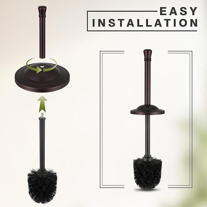 Bronze Toilet Brush and Holder Set,304 Stainless Steel Toilet Bowl Brush and Holder for Bathroom,Heavy Duty Toilet Brush,Durable Scrubbing Bristles,Splash Resistant,Long Handle