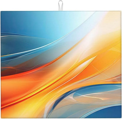 Blue Burnt Orange Fluid Art Dish Drying Mats for Kitchen Counter & Sink, Absorbent Microfiber Drying Pad for Dishes, Reusable Foldable Modern Abstract Kitchen Dish Draining Mat, Home Decor, 16" x 18"