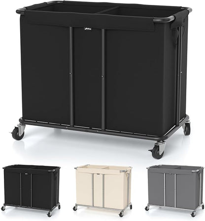 Laundry Hamper with Wheels, 2-Section 230L (61Gal) Large Capacity, Heavy-Duty Rolling Clothes Basket with Silent Rubber Casters & Detachable Oxford Bags for Home, Black, 31.5"Lx15.75W"x30.7"H