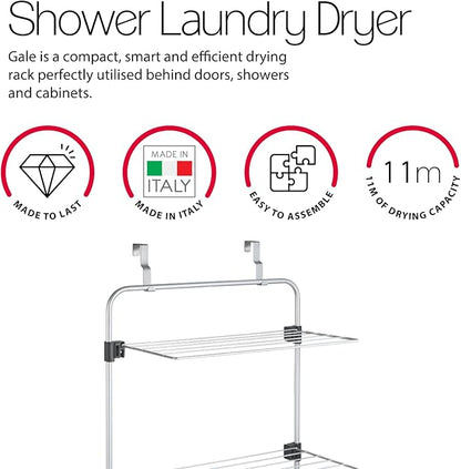 Metaltex Gale Over-The-Door Shower Rack - 3-Tier Drying & Storage Rack Perfect for Laundry & Drying Bathroom Essentials & Towels - Epotherm Coating & Folding Wing - Silver 93 x 57 x 31 Centimetres