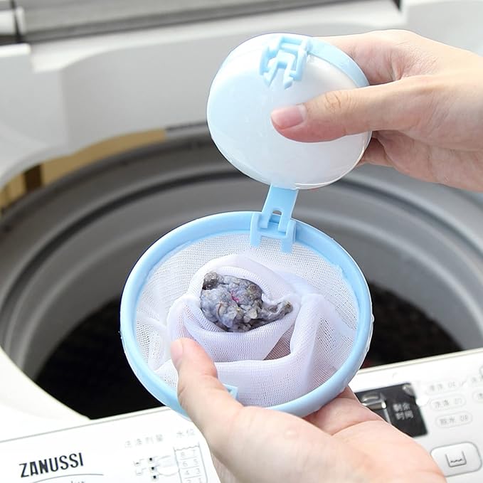 Washing Machine Hair Removal Catcher Filter Mesh Pouch Cleaning Bag Collect, 9.6×5.8cm, Blue
