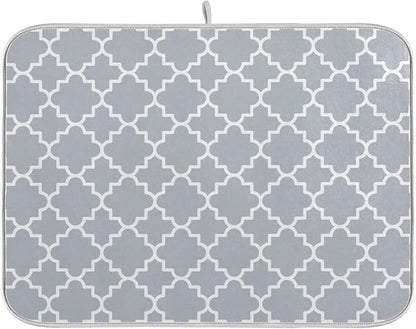 Super Absorbent Dish Drying Mat, Microfiber Fast-Drying Dish Mat, 16" x 18", Kitchen Dish Drying Pad, Grey Moroccan