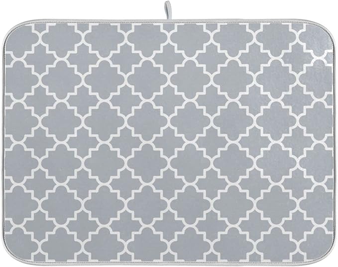 Super Absorbent Dish Drying Mat, Microfiber Fast-Drying Dish Mat, 24" x 18", Kitchen Dish Drying Pad, Grey Moroccan