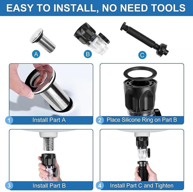Bathroom Sink Drain Kit, Flexible P-Trap Sink Drain Pipe with Pop Up Stopper, Bathroom Sink Pipe Replacement Kit for 1-1/4'' & 1-1/2'' Holes, Anti-Clogging Stopper