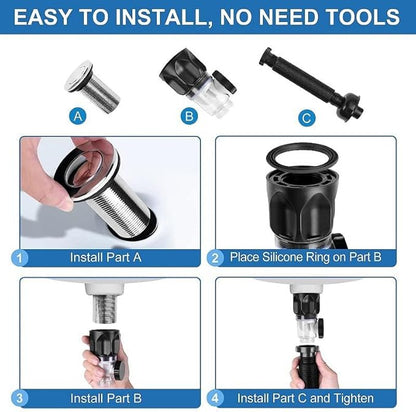 Bathroom Sink Drain Kit, Flexible P-Trap Sink Drain Pipe with Pop Up Stopper, Bathroom Sink Pipe Replacement Kit for 1-1/4'' & 1-1/2'' Holes, Anti-Clogging Stopper
