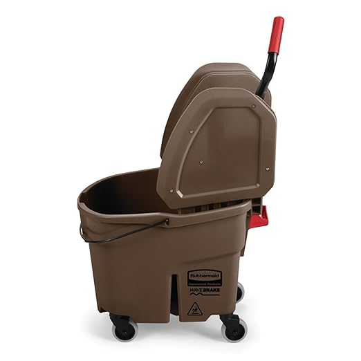 Rubbermaid Commercial Products WaveBrake 35 QT Down-Press Mop Bucket and Wringer Combo on Wheels, Brown, for Heavy-Duty Floor Cleaning