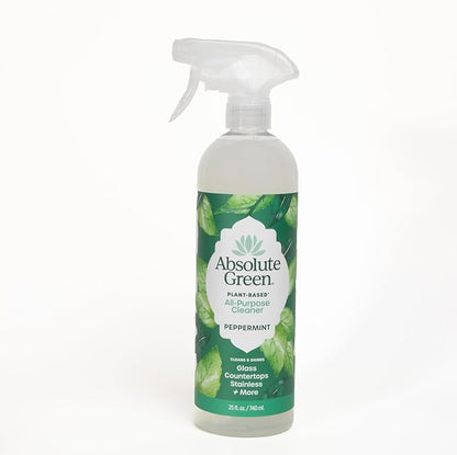 Absolute Green All Purpose Cleaner Spray, Non-Toxic, Kitchen, Bath, Countertop, Stainless, Safe around Kids + Pets, Natural Peppermint Scent, 25 oz (2 Pack)