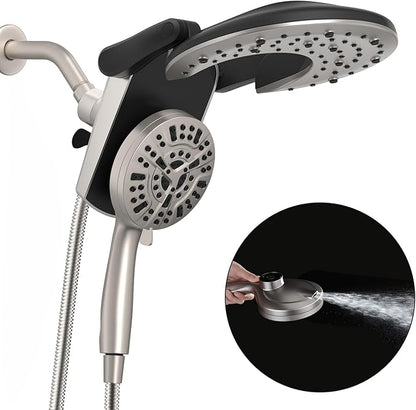 Rain Shower Head with Handheld: Foldable High Pressure Shower Heads with Handheld Spray Combo, 9 Spray Settings/Modes Hand Held Showerhead Dual Rainfall Shower Head Built-in Magnetic Docking and Jets