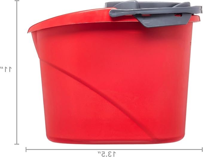 Quick Wring Hands-Free Mop Bucket – 2.5 Gallon with Built-in Wringer, Red