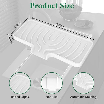GUUKIN Sponge Holder for Kitchen Sink, 10x4 inch Silicone Dish Drying Mat, Compatible with Scrub Daddy, Kitchen Sink Accessories, Suitable for Kitchens & Bathrooms (White)