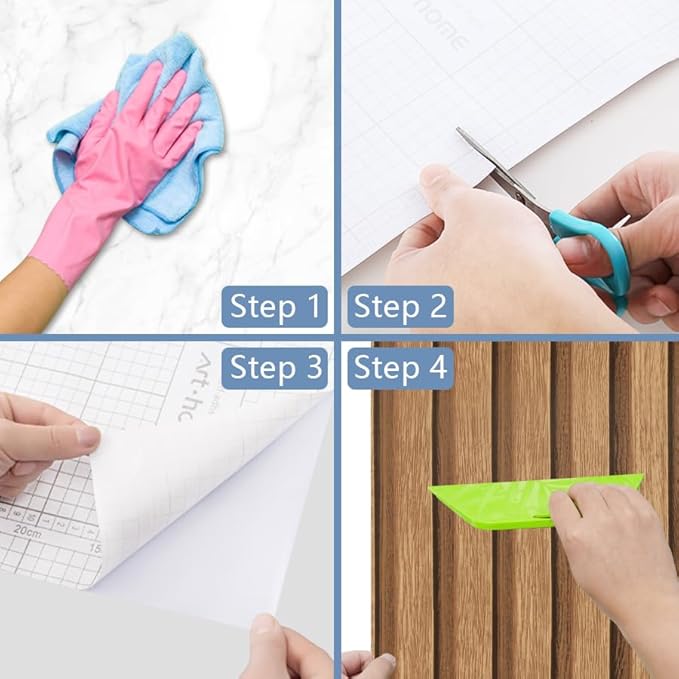Arthome 17''x393'' Wood Slat Wallpaper, Peel and Stick Self Adhesive Wall Covering Decorative Removable Contact Paper Waterproof Faux Wood Grating Stripe Vinyl for Living Room Bedroom