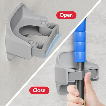 reliahom 3 Pack Broom Holder Wall Mount Mop Grippers No Drilling Self Adhesive Anti-Slip Mop Handle Hanger Dustpan and Broom Organizer Garage Storage Racks-Gray