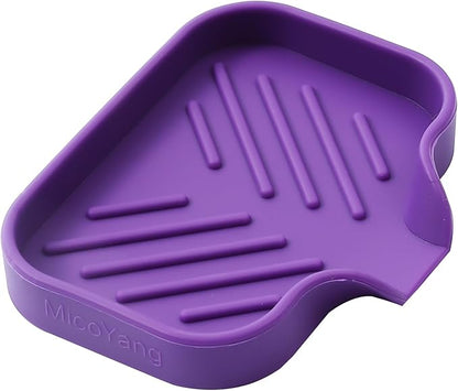 MicoYang Silicone Bathroom Soap Dishes with Drain Spout-Bathroom and Kitchen Sink Organizer,Sponge Holder,Dish Soap Tray,Perfect for Dispenser,Scrubber,Bottle,Cup on Sink or Counter-Purple 4.9"×3.2"