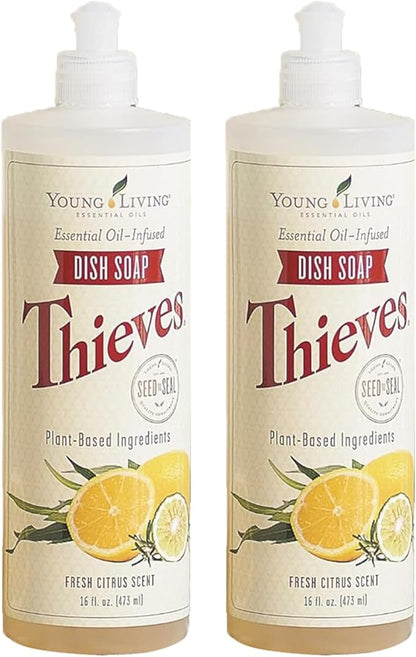 Young Living Thieves Dish Soap | 16 oz | Plant Based Dishwashing Liquid | Formulated with Lemon, Premium Essential Oils, and Water | Gentle on Hands | Ideal for Cleaning Dishes | 2 Pack