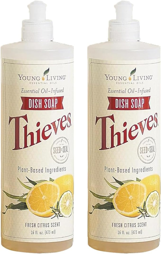 Young Living Thieves Dish Soap | 16 oz | Plant Based Dishwashing Liquid | Formulated with Lemon, Premium Essential Oils, and Water | Gentle on Hands | Ideal for Cleaning Dishes | 2 Pack