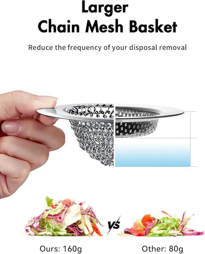 Wokdada Revolutionary Kitchen Sink Drain Strainer/Patented Reversible Chain Mesh, Effortless Cleaning & Debris Catcher, Large Capacity, No Clog, 304 Stainless Steel & Rust-Proof/Handmade