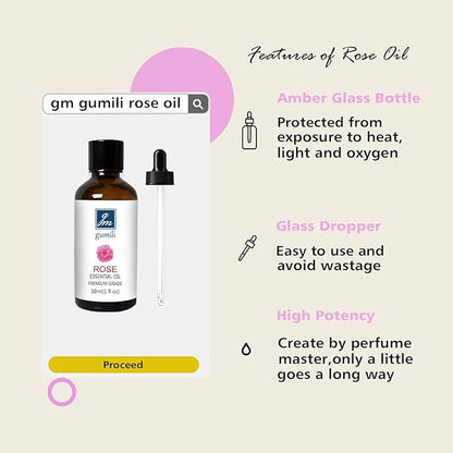 GM Gumili Rose Essential Oil for Face, Hair, Body, Skin, Aromatherapy, Essential Oils Diffuser, DIY Blends - 1 Oz