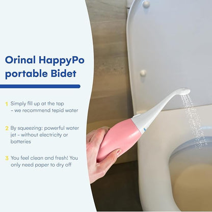 The Original HAPPYPO Portable Bidet l The Easy-Bidet 2.0 Replaces Wet Wipes and Shower Toilet l Portable Bidets Sprayer and Butt Shower for Travel - Peri Bottle Postpartum - Rose