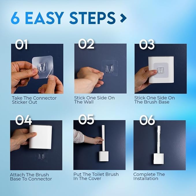 Silicone Toilet Brush and Holder Set – Pack of 2 Wall Mounted Toilet Scrubber Brush White – Long Non-Slip Handle, Modern Design, Flexible Bristles for Easy Cleaning