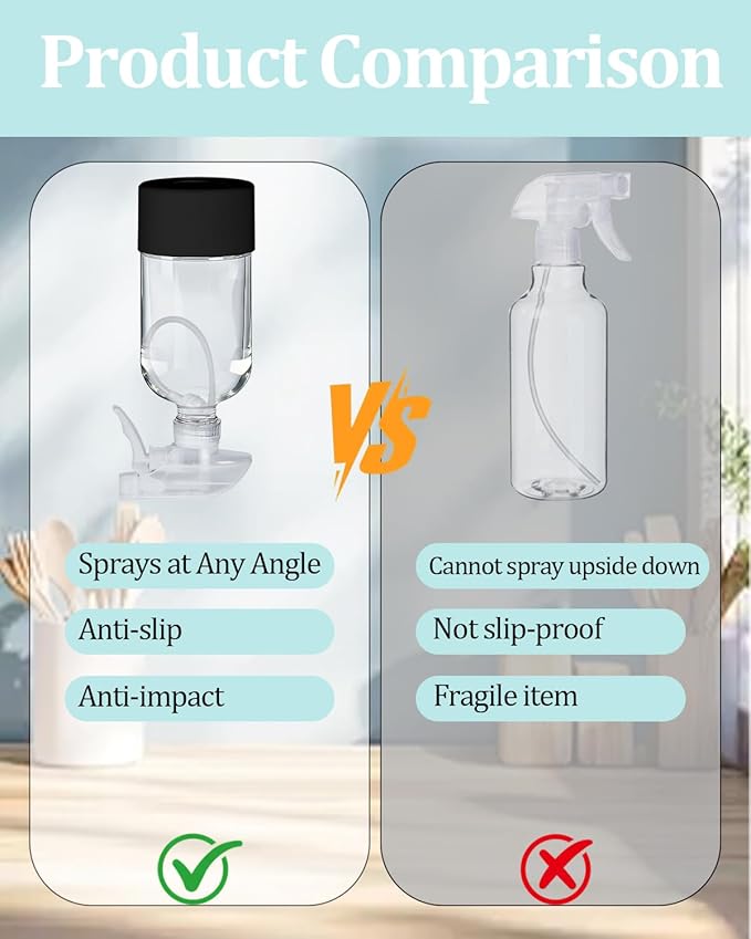 2 Pack 360° Glass Spray Bottles with Silicone Sleeve, 16 oz Empty Refillable Containers with Adjustable Spray Nozzles, Spray Bottles for Hair, Cleaning Solutions and Plants Black