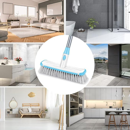 Floor Scrubber with Long Handle, 2 in 1 Scrubbing Brush Stiff Bristle Shower Cleaning Brush for Bathroom, Kitchen, Tub, Carpet, Grout, Tile(Blue)