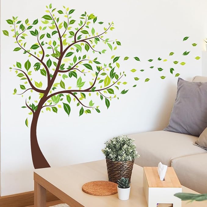 2 Pieces Tree Peel & Stick Wall Art - Large Leaf Stickers, Vinyl Wall Stickers & Murals - Removable Forest Decor for Bedroom, Living Room, Classroom, Nursery, Playroom