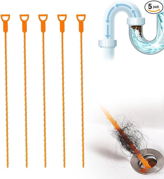 25 Inch Flexible Drain Snake Set, Professional Hair & Clog Remover Tool for Bathroom & Kitchen, Easy-to-Use Sink Cleaner with Comfort Grip for Home (5 Pcs)