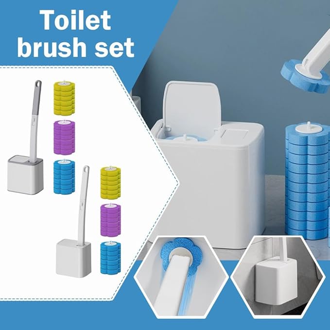 Disposable Toilet Brush,Toilet Cleaner Brush with 18 Replacement Heads & Holder,Automatic Lid Opening,for Cleaning & Hygienic Bathroom Toilets Shower Tiles Maintenance NewUpgrade (White)